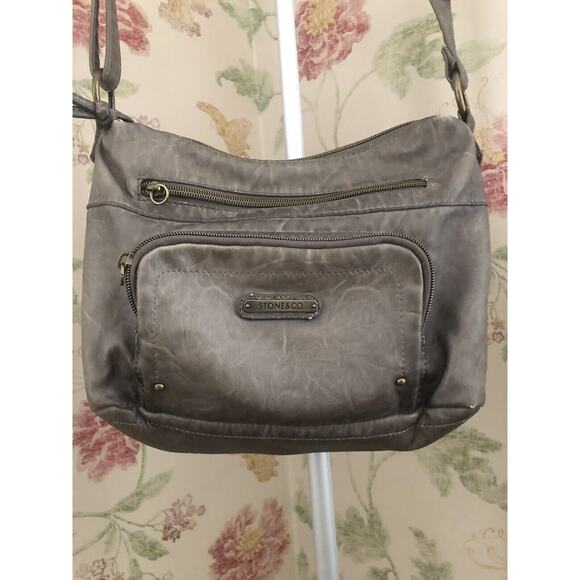 STONE & CO GRAY LEATHER SHOULDER BAG - Picture 1 of 16